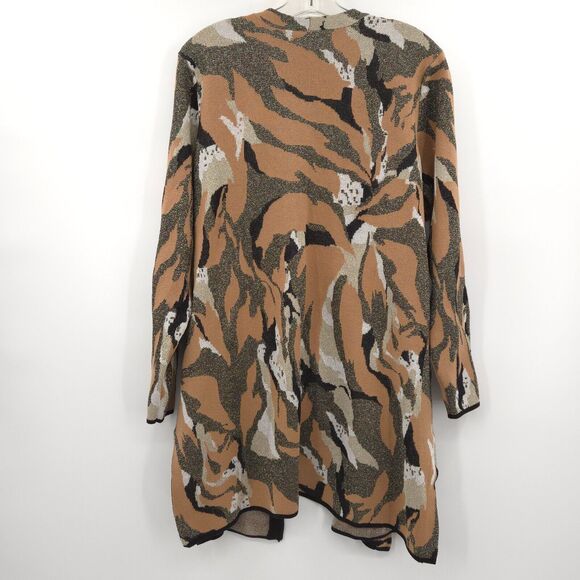 Chico's Lurex Abstract Print Open Cardigan Size 3 (XL) shimmer beige black - Picture 9 of 10